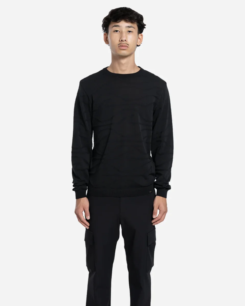 Pull Col Rond en Coton Motif Vagues