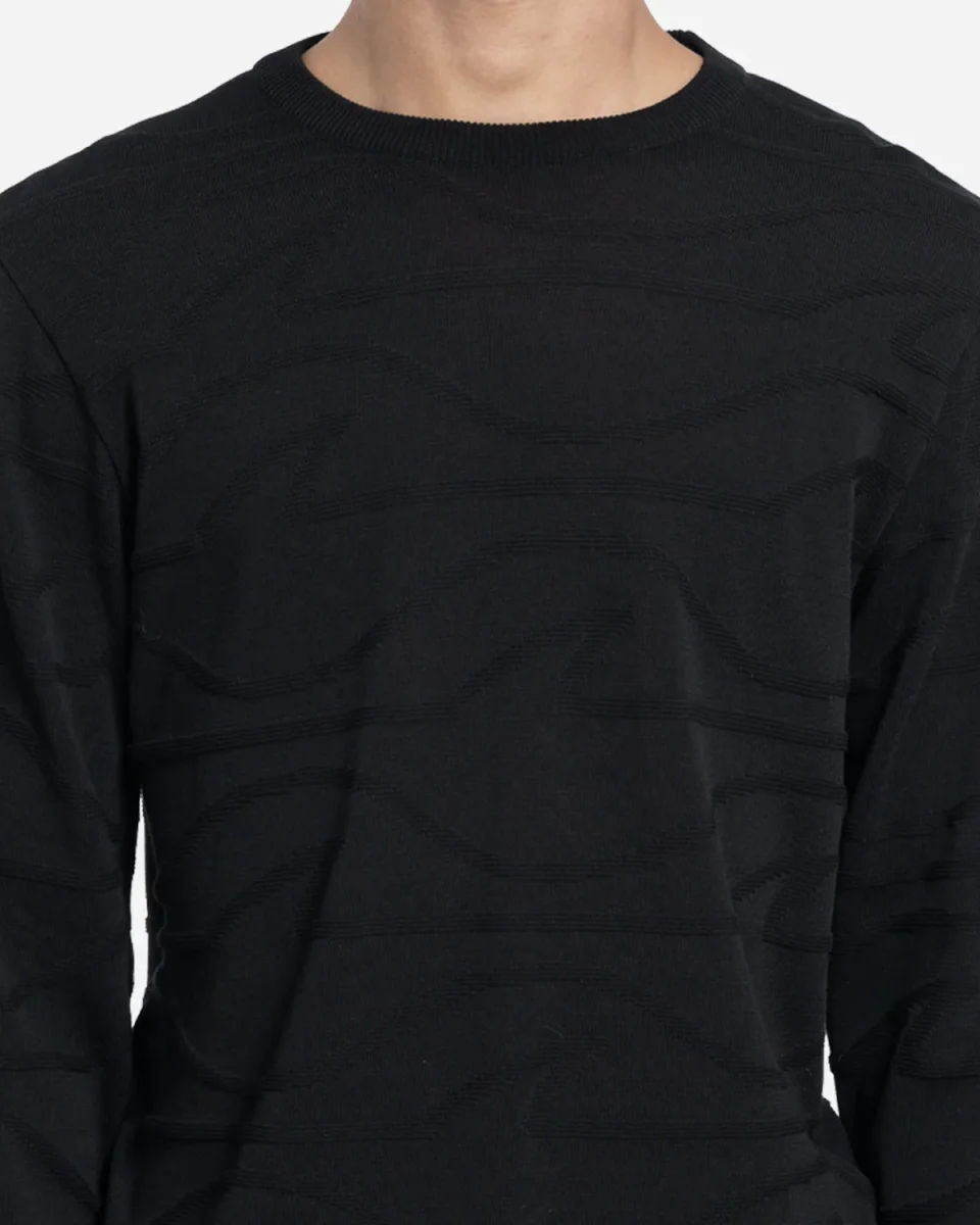 Pull Col Rond en Coton Motif Vagues – Image 3