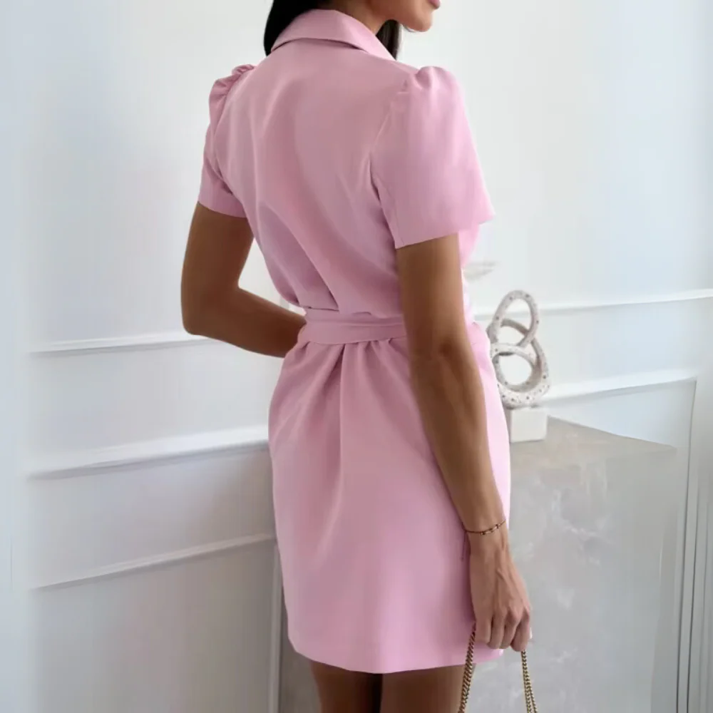 Robe tailleur courte glamour rose poudré – Image 4