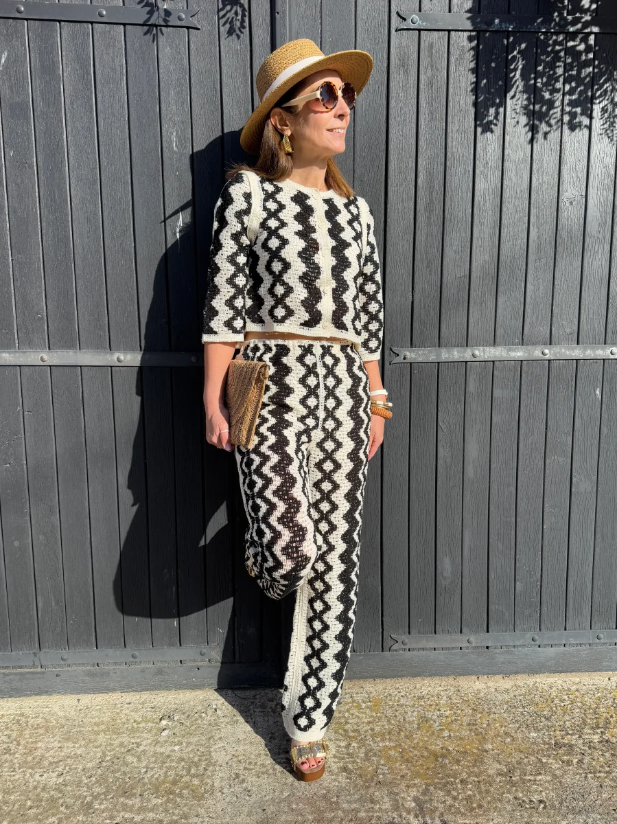 Pantalon en crochet noir et écru JULIETTE – Image 5