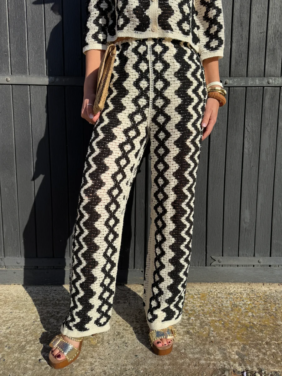Pantalon en crochet noir et écru JULIETTE – Image 4