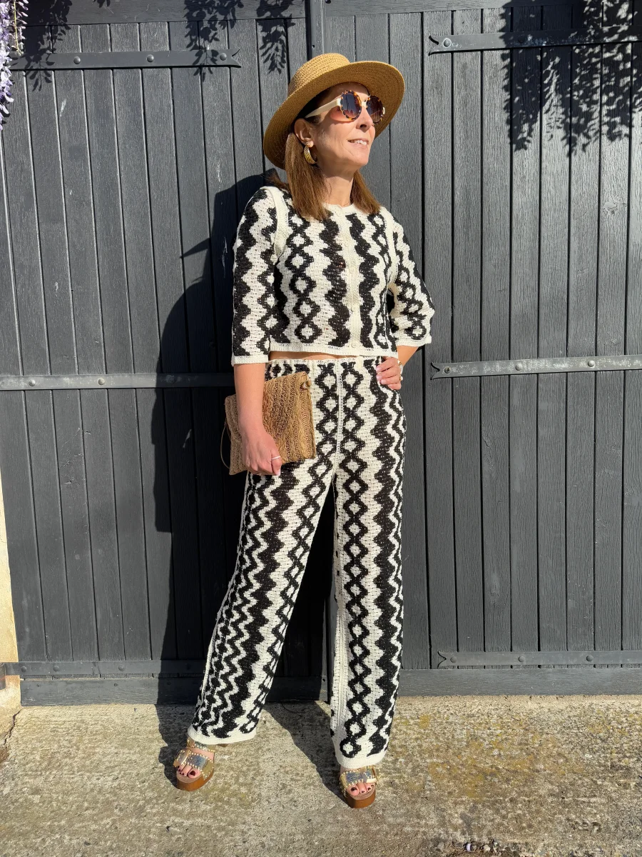 Pantalon en crochet noir et écru JULIETTE – Image 2