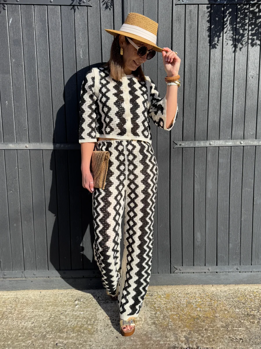 Pantalon en crochet noir et écru JULIETTE – Image 9