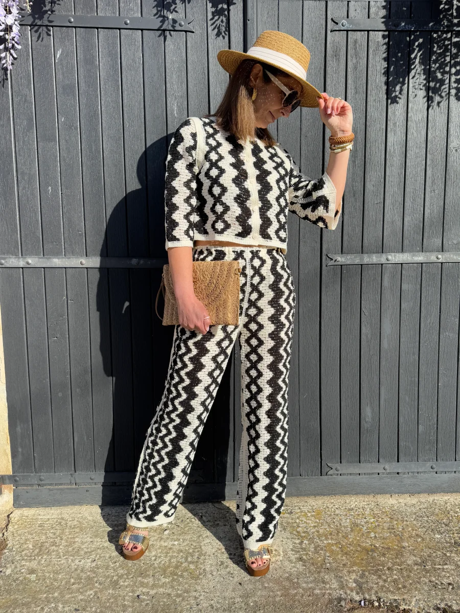 Pantalon en crochet noir et écru JULIETTE – Image 3