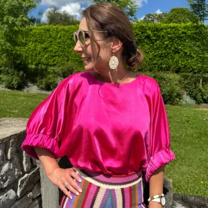 Top en satin fuchsia oversize RITA