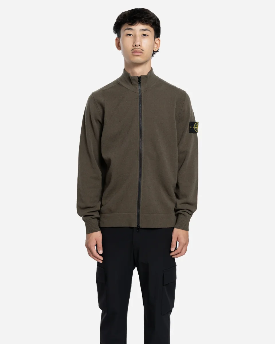 Pull Zippé en Laine Vert Militaire