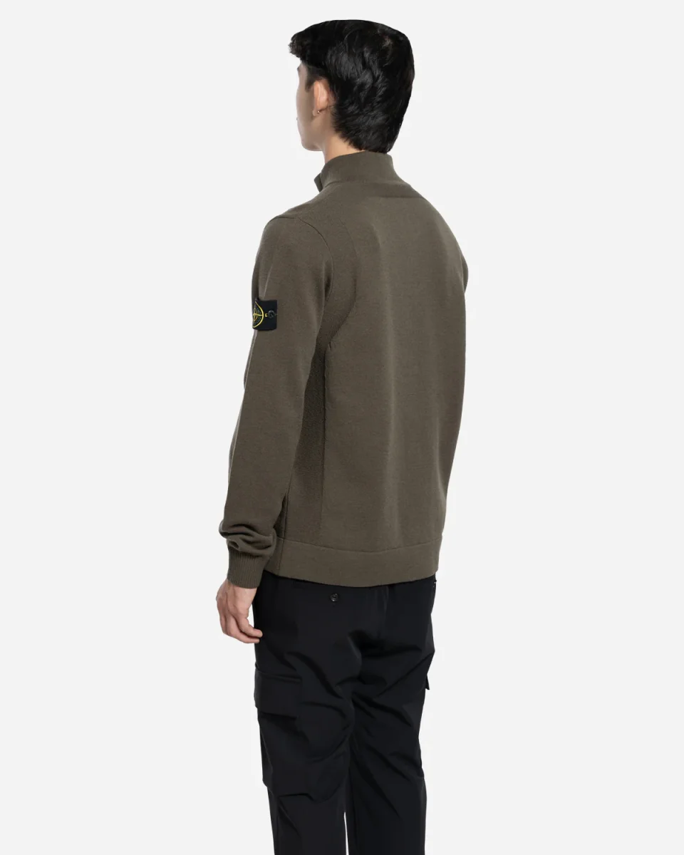 Pull Zippé en Laine Vert Militaire – Image 4