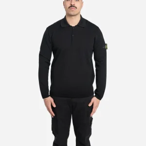 Polo à Manches Longues en Maille Noir