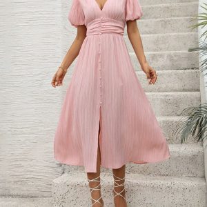 Robe femme rose poudré plissée
