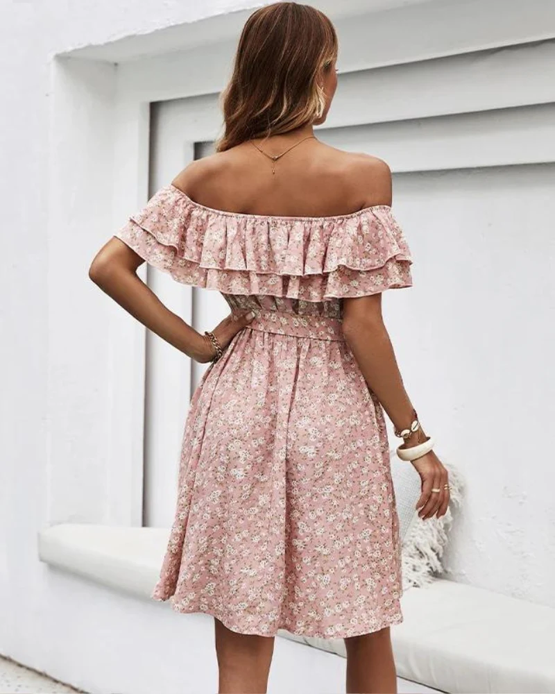 Robe épaule dénudée rose poudré – Image 4