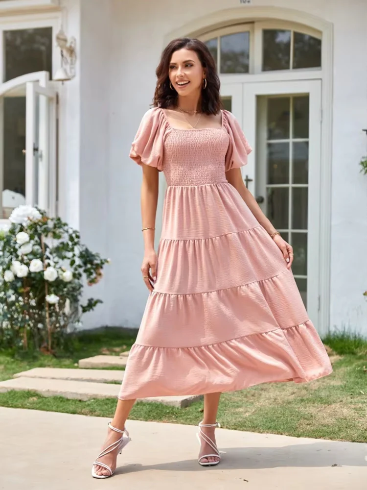 Robe longue rose poudré bohème – Image 2