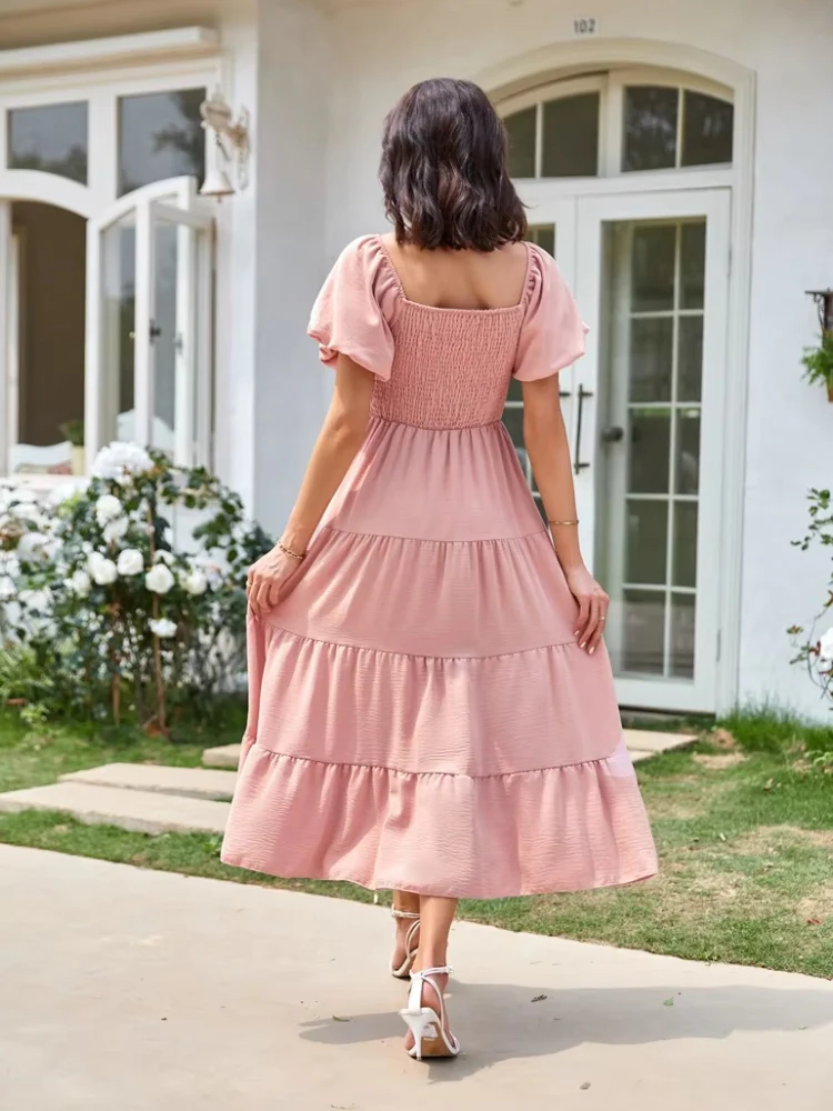 Robe longue rose poudré bohème – Image 3