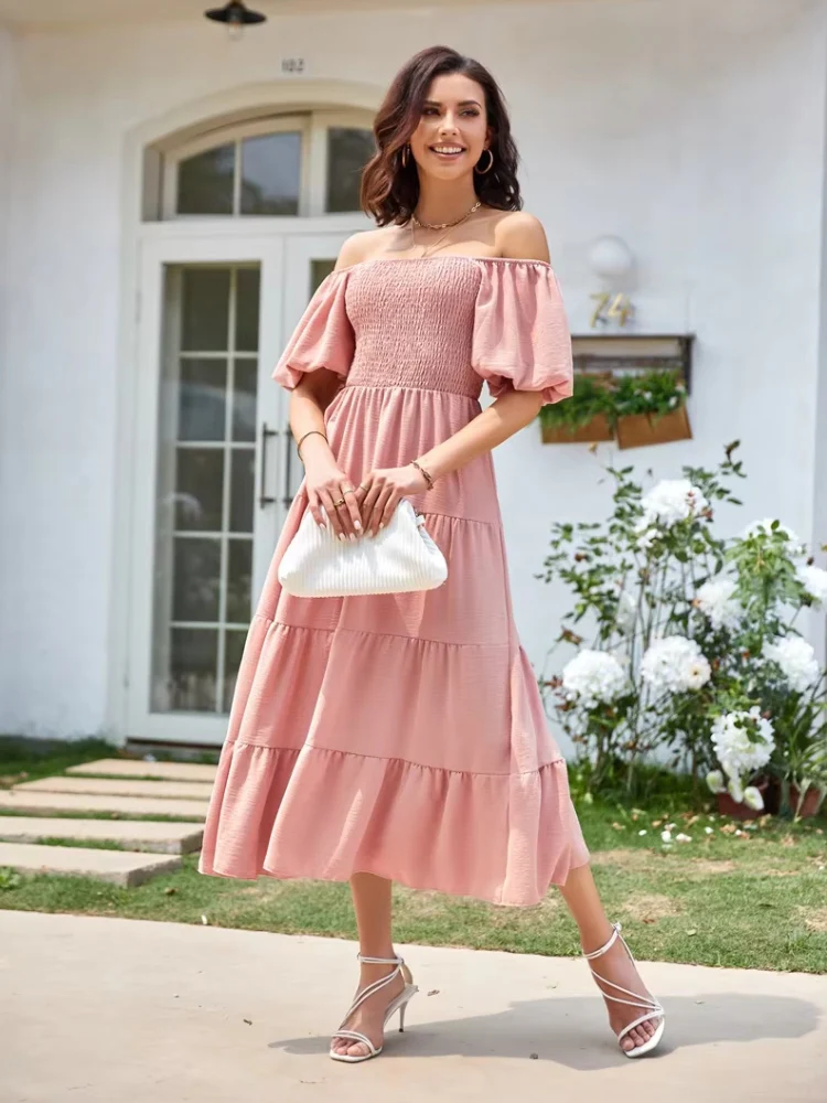 Robe longue rose poudré bohème – Image 4