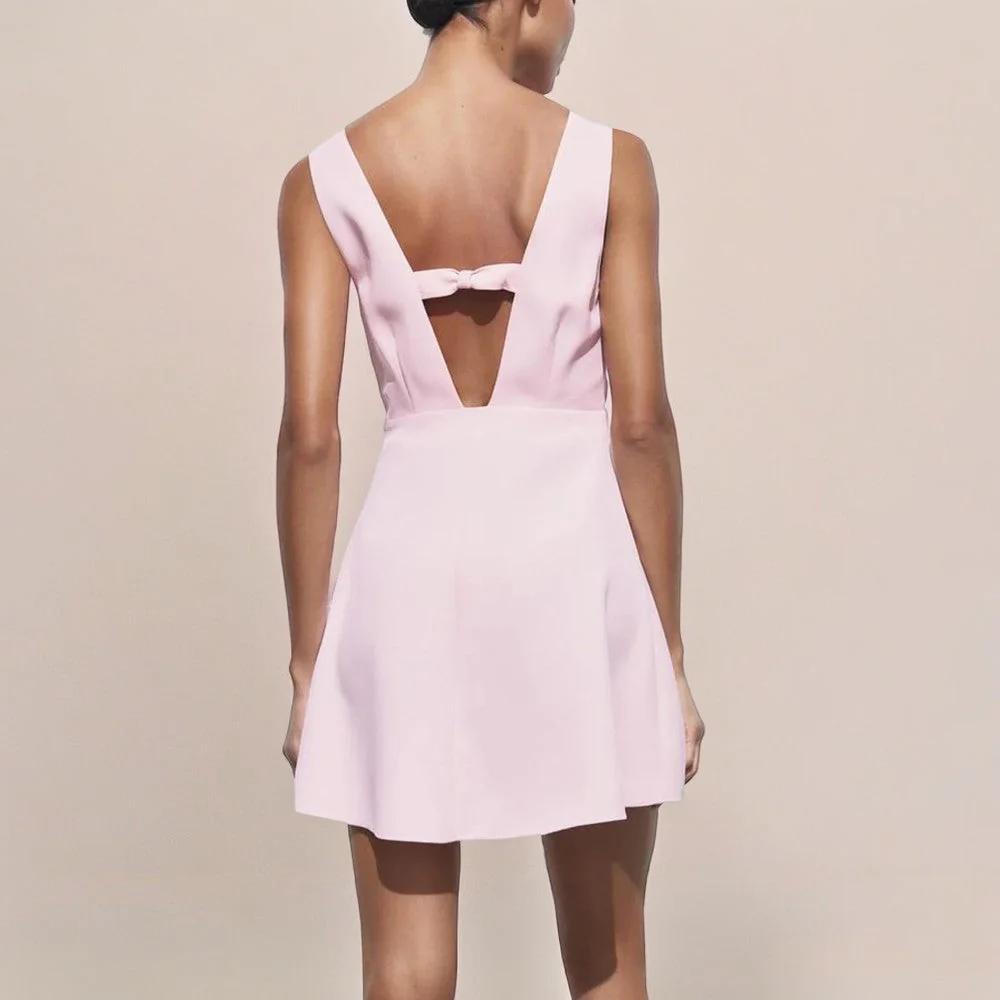 Robe rose poudré femme courte – Image 4