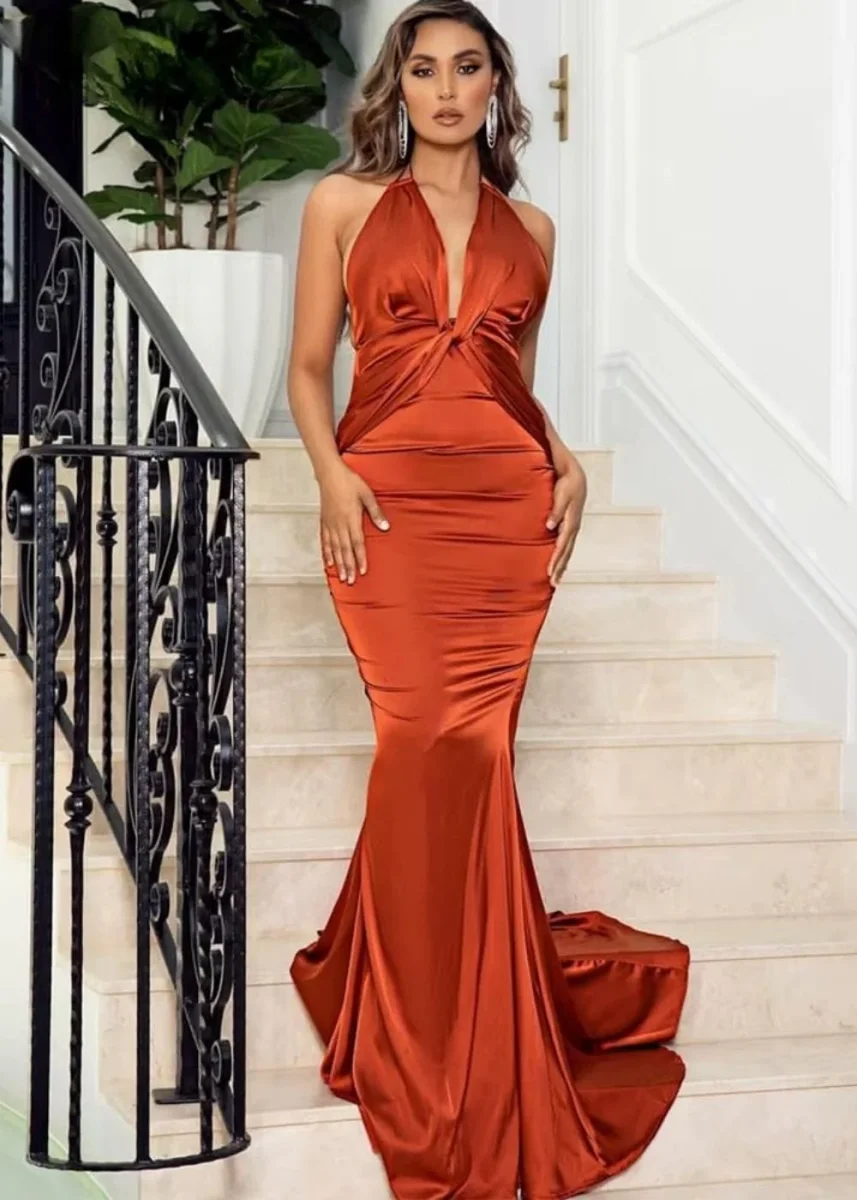 Robe terracotta mariage satin